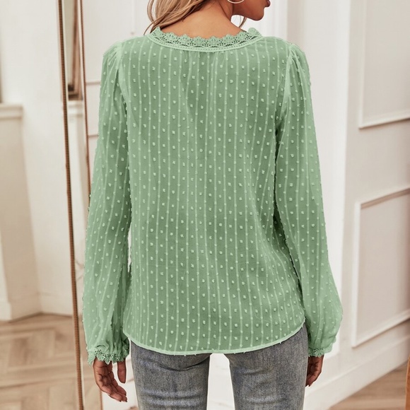 boho v neck swiss dot sheer long sleeve top - Picture 13 of 15